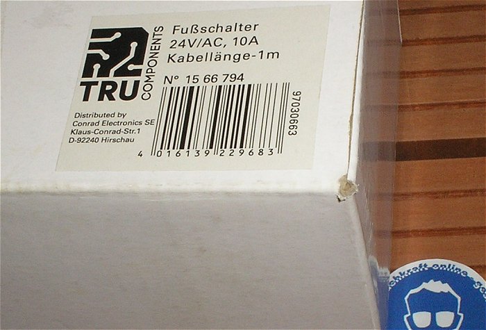 hq2 Fußschalter 24V 10A 1x UM Wechsler Tru Components FS-1 1566794 EAN 4016139229683